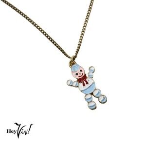 Vintage 80s Enamel Charm Necklace Cute Happy Roly Poly Man 16" Chain - Hey Viv